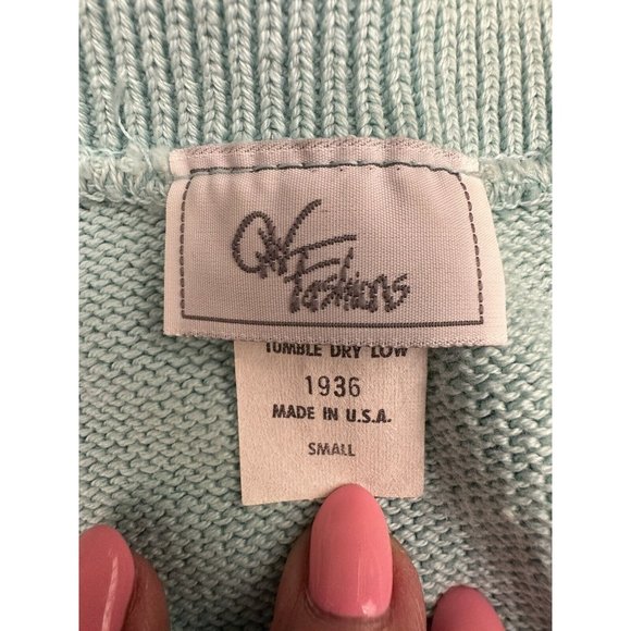 Vintage Queens Way Knitted Cropped Vest Sweater, Sage Pullover, Small V Neck - Picture 5 of 6